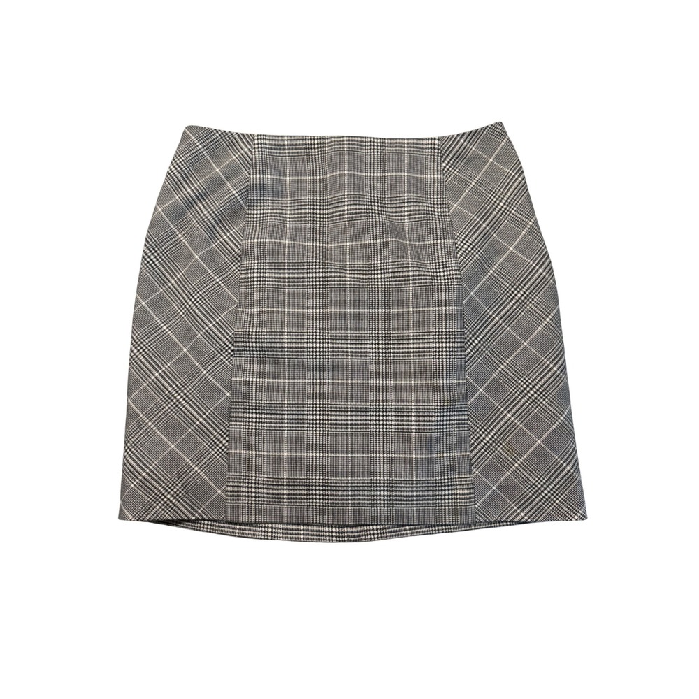 NWOT H&M Women Mini Skirt Black White Houndstooth Size 0 Petite Lined Plaid